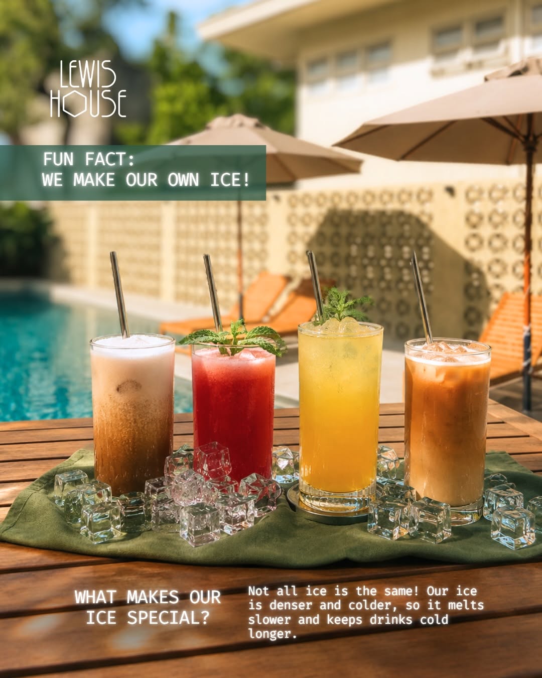 Signature drinks lineup by the pool